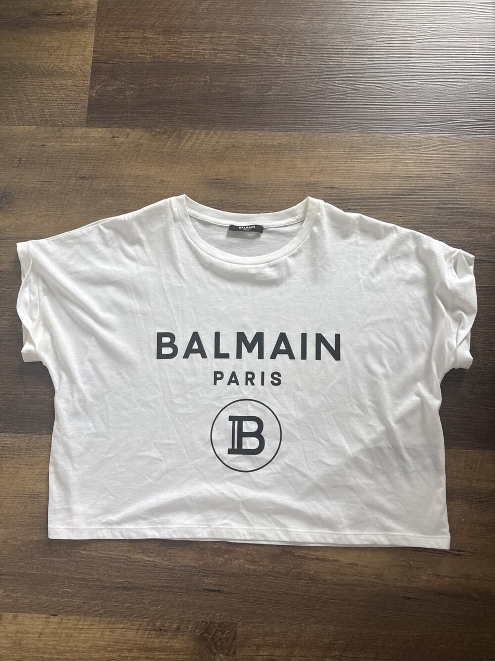 Balmain Women’s S White/Black Logo Cotton Jersey Short Sleeve Small Mark Shown